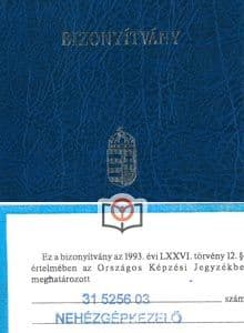 Nehézgép OKJ bizonyítvány
